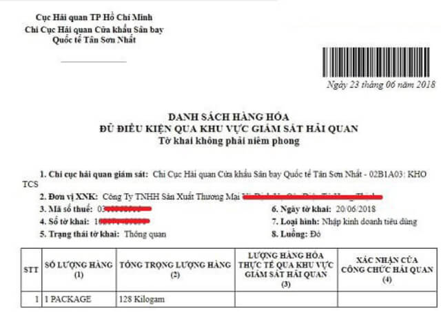 in mã vạch tờ khai hải quan