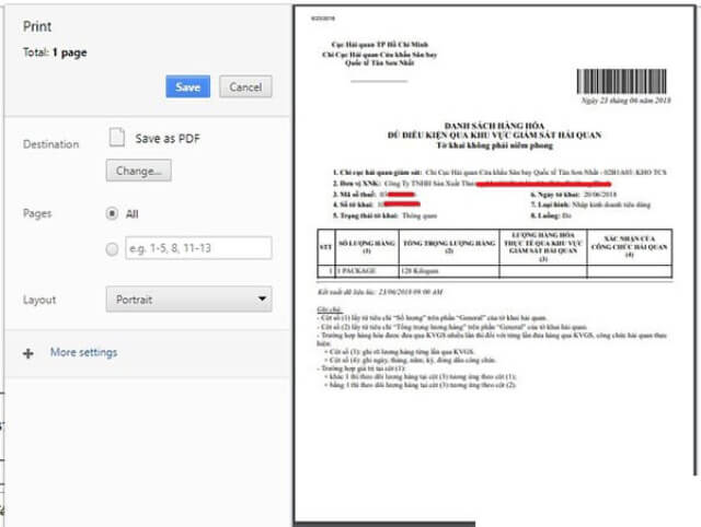 in mã vạch tờ khai hải quan